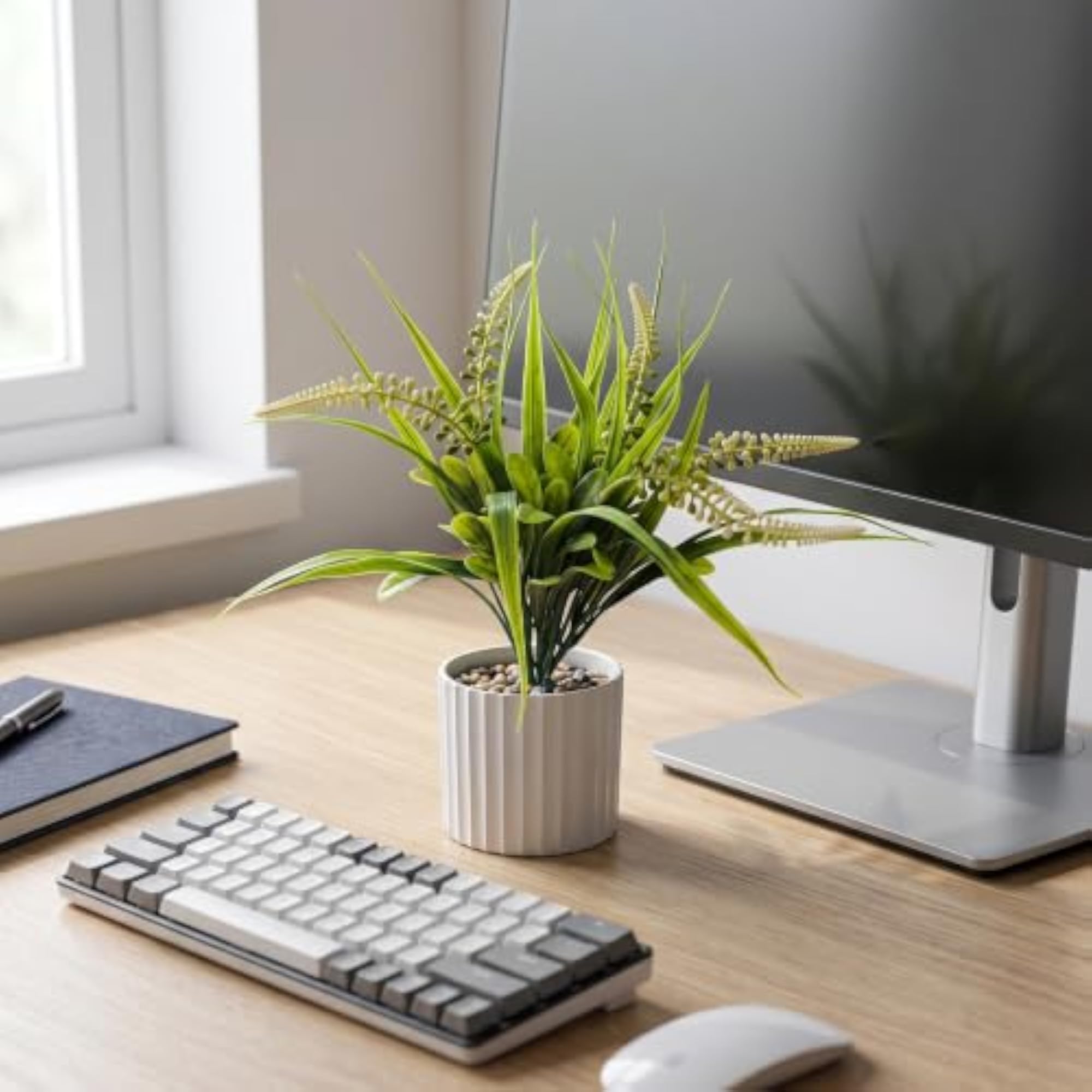 Artificial White Flower Plant with White Aesthetic Pot